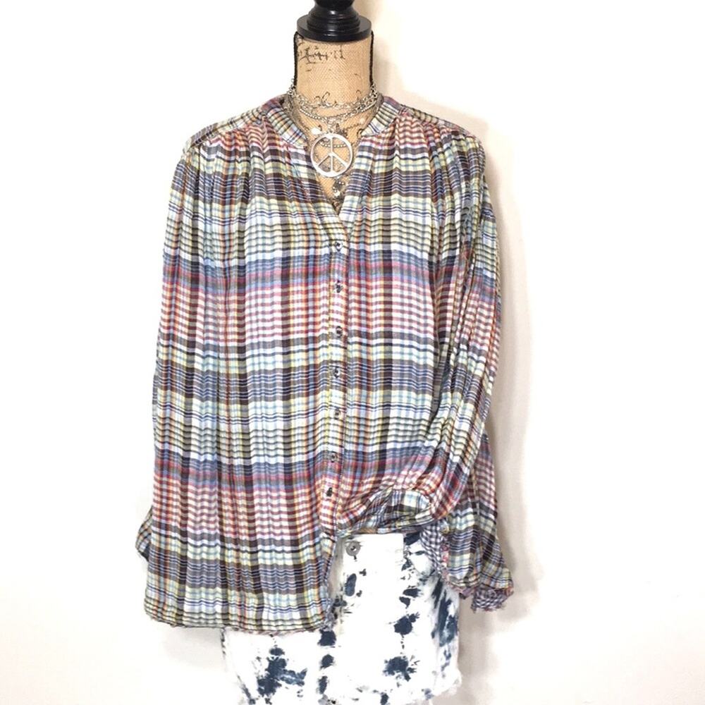 Free People Come on over plaid oversized shirt